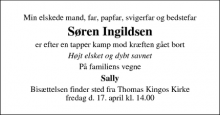 Dødsannoncen for S&oslash;ren Ingildsen - Blommenslyst
