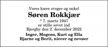Dødsannoncen for Søren Rokkjær - Bjergby, Hjørring