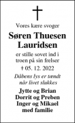 Dødsannoncen for Søren Thuesen
Lauridsen - Hvide Sande 
