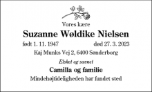 Dødsannoncen for Suzanne Wøldike Nielsen - Sønderborg