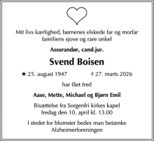 Dødsannoncen for Svend Boisen - Virum
