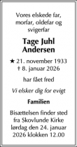 Dødsannoncen for Tage Juhl Andersen - Herlev
