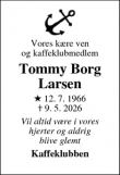 Dødsannoncen for Tommy Borg
Larsen - Esbjerg