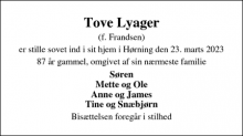 Dødsannoncen for Tove Lyager - Hørning