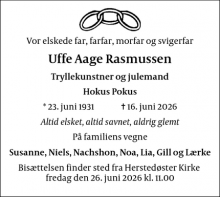 Dødsannoncen for Uffe Aage Rasmussen - Albertslund