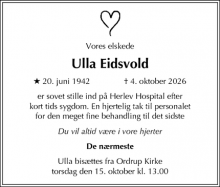 Dødsannoncen for Ulla Eidsvold - København Ø