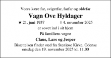 Dødsannoncen for Vagn Ove Hyldager - Odense