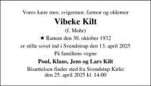 Dødsannoncen for Vibeke Kilt - Svendstrup