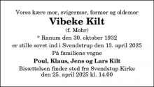 Dødsannoncen for Vibeke Kilt - Svendstrup