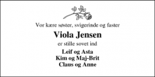 Dødsannoncen for Viola Jensen - Harboøre