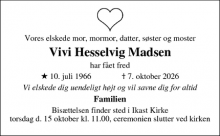 Dødsannoncen for Vivi Hesselvig Madsen - Ikast
