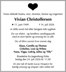 Dødsannoncen for Vivian Christoffersen - Gentofte