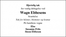 Dødsannoncen for Wagn Ebbesen - Fredericia