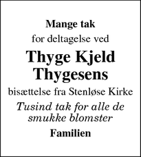 Taksigelsen for Thyge Kjeld Thygesens - Stenløse