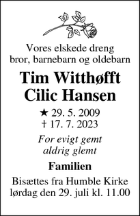 Dødsannoncen for Tim Witthøfft Cilic Hansen - Humble