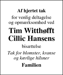 Taksigelsen for Tim Witthøfft
Cillic Hansen - humble