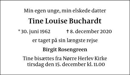 Dødsannoncen for Tine Louise Buchardt - Allerød