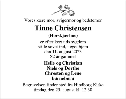 Dødsannoncen for Tinne Christensen - Skive
