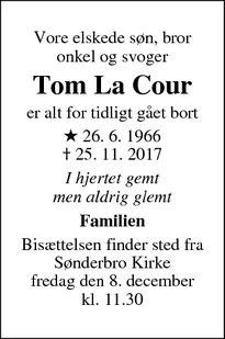 Dødsannoncen for Tom La Cour - Horsens