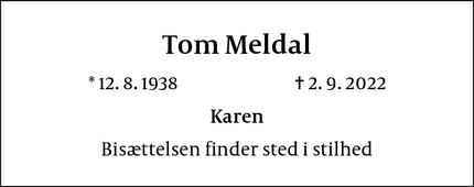 Dødsannoncen for Tom Meldal - Espergærde