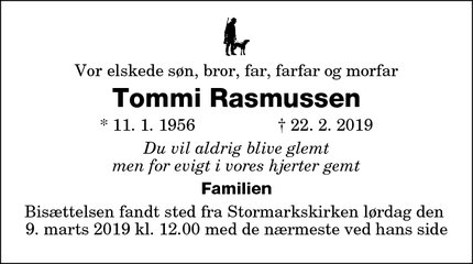 Dødsannoncen for Tommi Rasmussen - Nakskov 