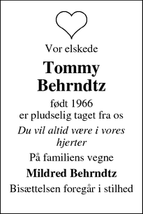 Dødsannoncen for Tommy Behrndtz - Rønne