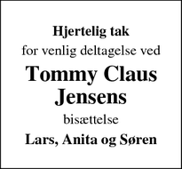 Taksigelsen for Tommy Claus Jensens - Hørve