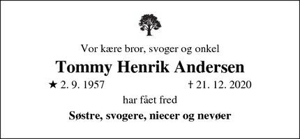 Dødsannoncen for Tommy Henrik Andersen - Hedensted