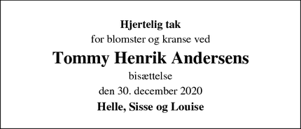 Dødsannoncen for Tommy Henrik Andersens - Hedensted