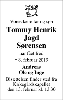 Dødsannoncen for Tommy Henrik Jagd
Sørensen - Odense sø