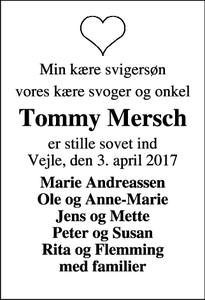 Dødsannoncen for Tommy Mersch - Vejle