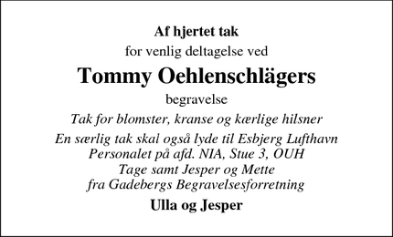 Taksigelsen for Tommy Oehlenschläger - Esbjerg