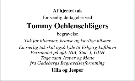 Taksigelsen for Tommy Oehlenschläger - Esbjerg