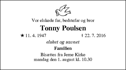 Dødsannoncen for Tonny Poulsen - Esbjerg