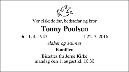 Dødsannoncen for Tonny Poulsen - Esbjerg