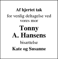 Taksigelsen for Tonny
A. Hansen - Ebeltoft
