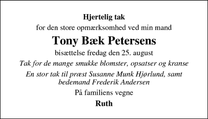 Taksigelsen for Tony Bæk Petersen - Pindstrup