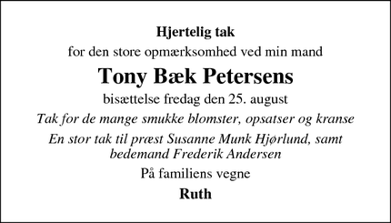 Taksigelsen for Tony Bæk Petersen - Pindstrup