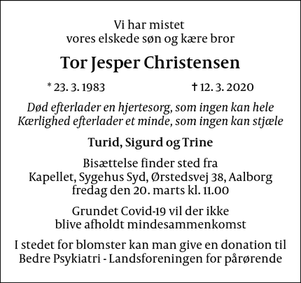 Dødsannoncen for Tor Jesper Christensen - Aalborg