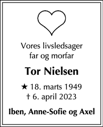 Dødsannoncen for Tor Nielsen - Tårbæk