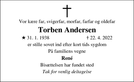 Dødsannoncen for Torben Andersen - Hvalsø