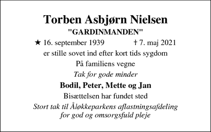 Dødsannoncen for Torben Asbjørn Nielsen - Faaborg