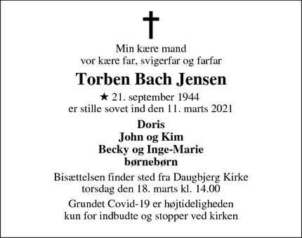 Dødsannoncen for Torben Bach Jensen - Daugbjerg