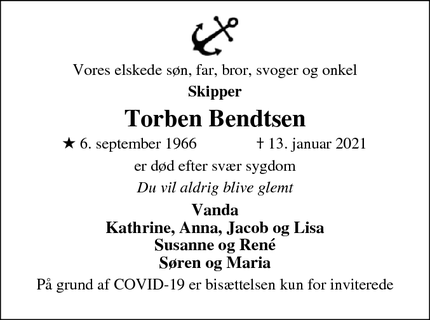 Dødsannoncen for Torben Bendtsen - Aarhus