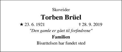 Dødsannoncen for Torben Brüel - Malling