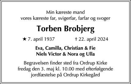 Dødsannoncen for Torben Brobjerg - Charlottenlund