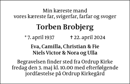 Dødsannoncen for Torben Brobjerg - Charlottenlund