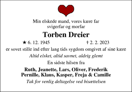 Dødsannoncen for Torben Dreier - Dragør