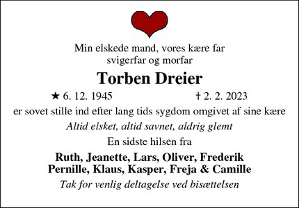 Dødsannoncen for Torben Dreier - Dragør