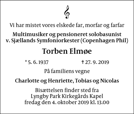 Dødsannoncen for Torben Elmøe - Ordrup